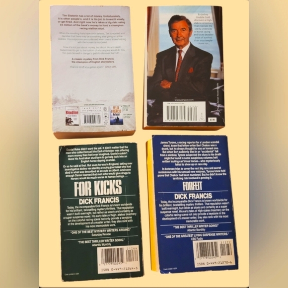 LOT OF 4 DICK FRANCIS MYSTERY SOFT-COVER BOOKS ~ BANKER ~ FORFEIT ~ FOR KICKS - Picture 2 of 2